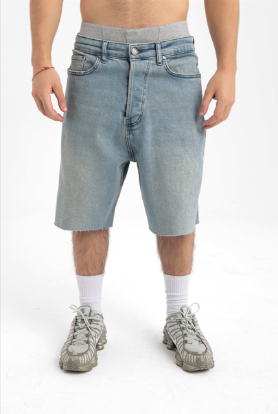 Men’s Light Wash Denim Shorts – Raw Hem Relaxed Fit