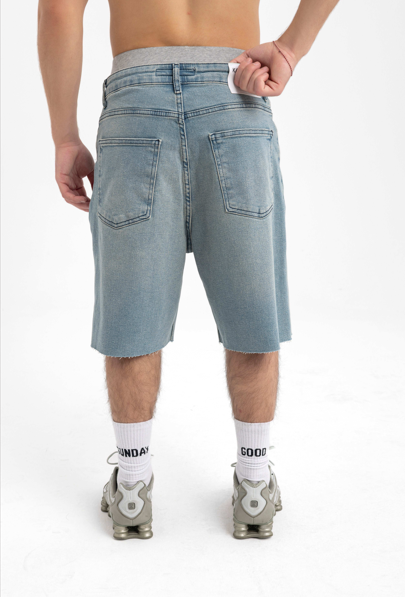 Men’s Light Wash Denim Shorts – Raw Hem Relaxed Fit