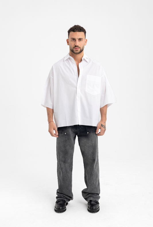 Men’s Oversized White Button-Up Shirt – Minimalist Classic with a Modern Cut