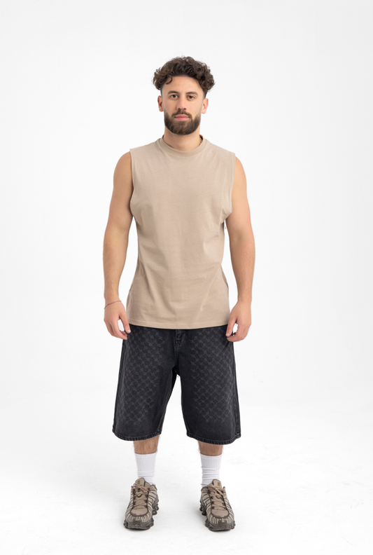 Men’s Sleeveless Beige Tank Top – Essential Muscle Tee for Everyday Wear