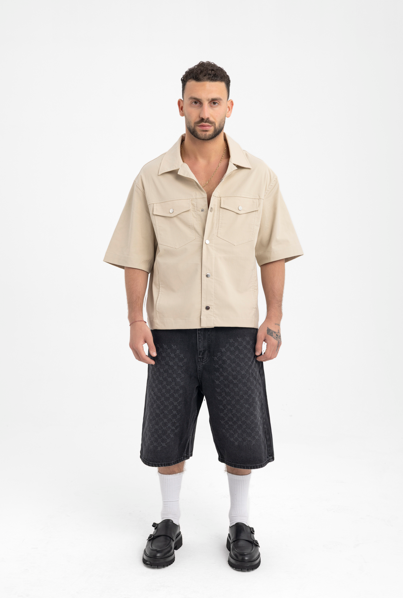 Men’s Structured Short Sleeve Utility Shirt – Sandstone Beige