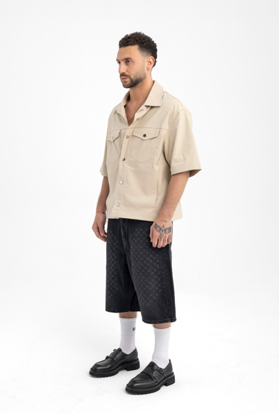 Men’s Structured Short Sleeve Utility Shirt – Sandstone Beige
