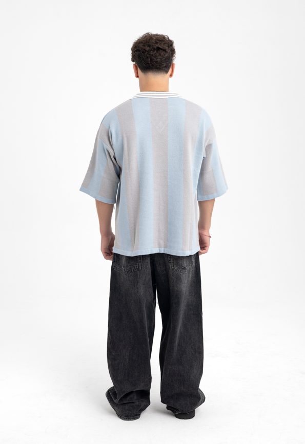 Men’s Wide Stripe Knit Polo – “What We Wear” Relaxed Fit Top