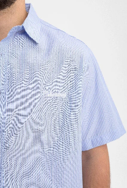 Men’s Light Blue Pinstripe Short-Sleeve Shirt – Embroidered Casual Essential
