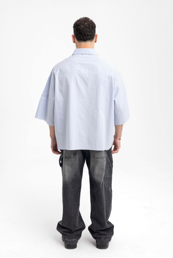 Men’s Oversized Light Blue Shirt – Modern Classic with Drop Sleeves