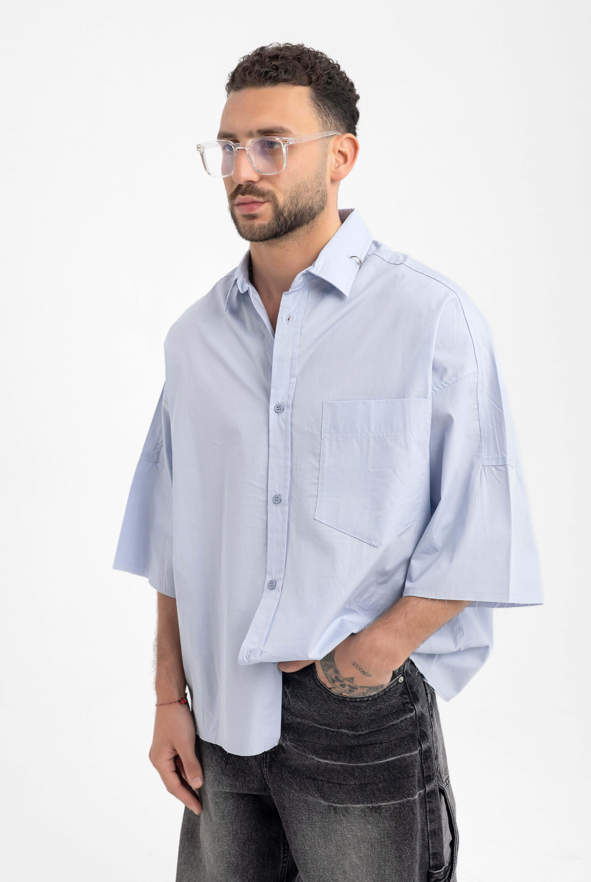 Men’s Oversized Light Blue Shirt – Modern Classic with Drop Sleeves