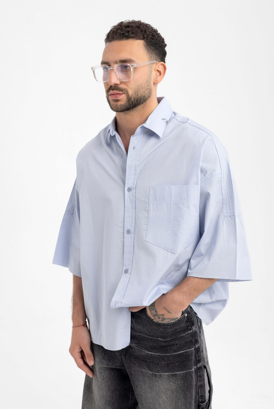 Men’s Oversized Light Blue Shirt – Modern Classic with Drop Sleeves