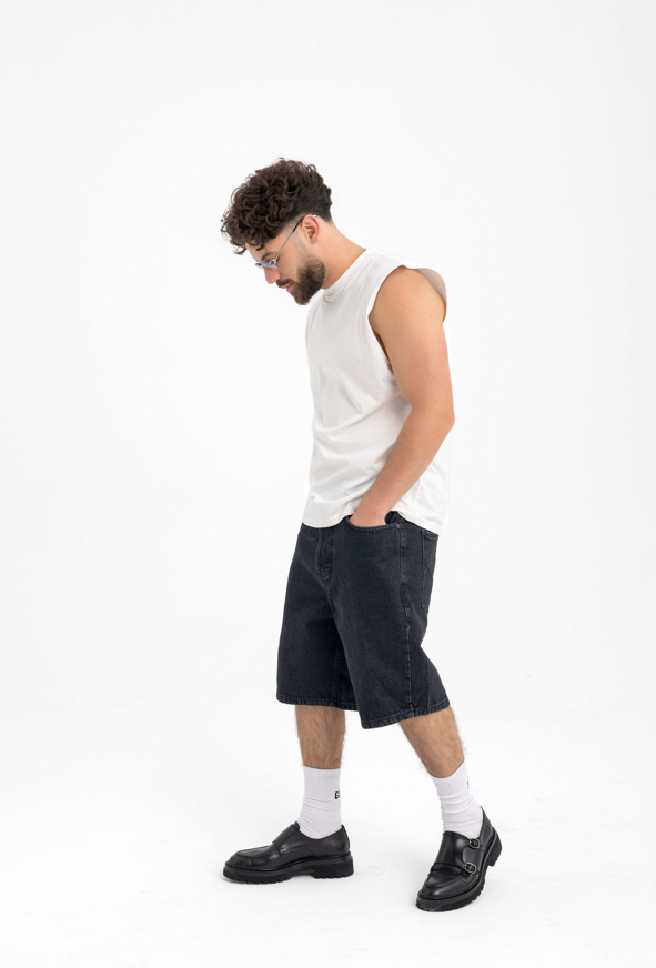Men’s Faded Black Denim Shorts – Relaxed Fit with Everyday Edge