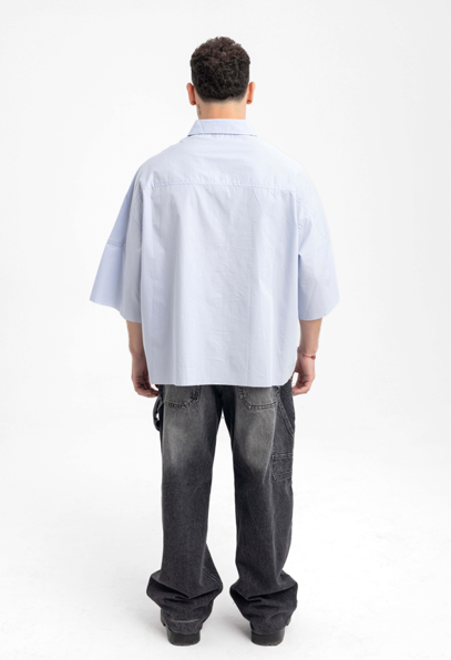 Men’s Oversized Light Blue Shirt – Modern Classic with Drop Sleeves