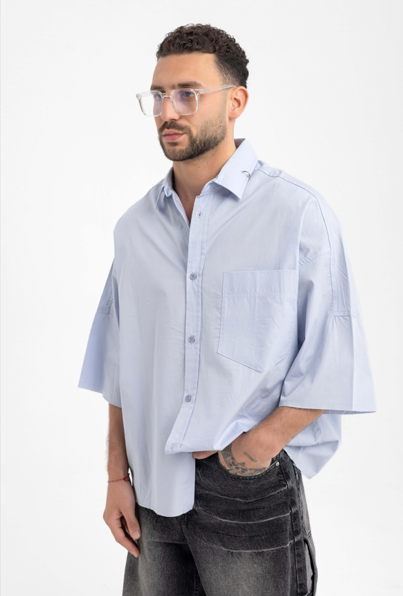 Men’s Oversized Light Blue Shirt – Modern Classic with Drop Sleeves