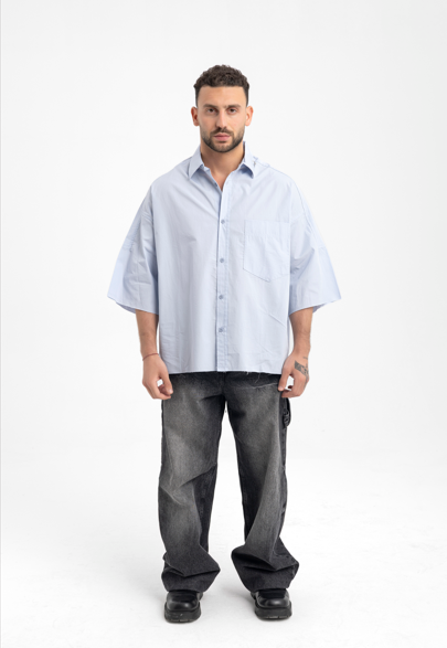 Men’s Oversized Light Blue Shirt – Modern Classic with Drop Sleeves
