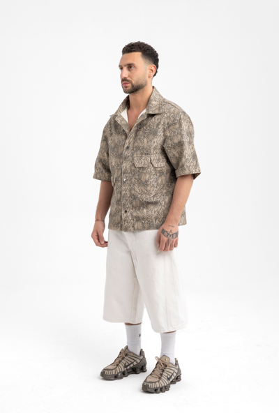 Men’s Snake Print Utility Shirt – Statement Short Sleeve Button-Up