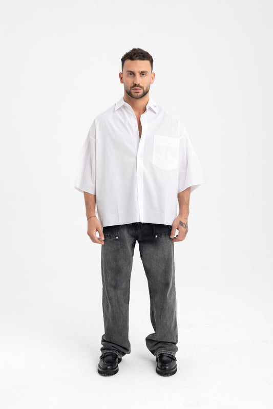 Men’s Oversized White Button-Up Shirt – Minimalist Classic with a Modern Cut