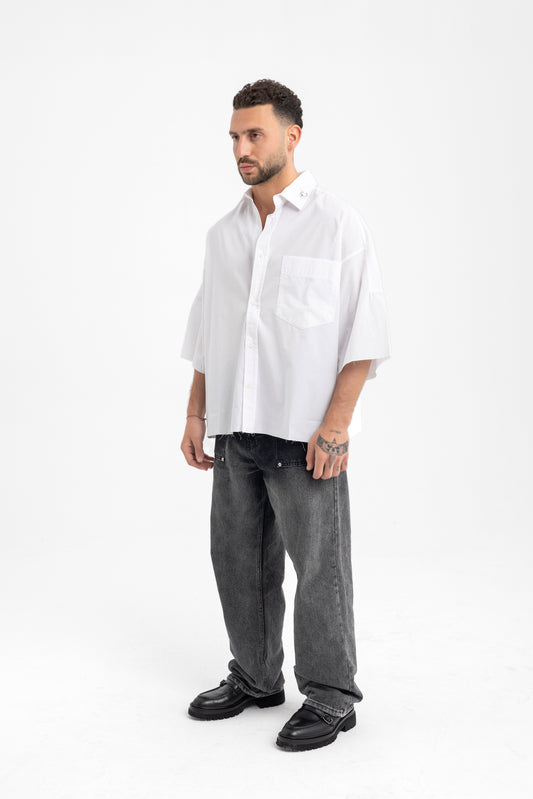 Men’s Oversized White Button-Up Shirt – Minimalist Classic with a Modern Cut