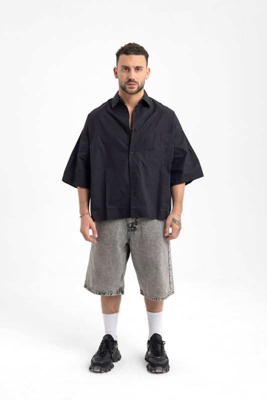 Men’s Oversized Black Button-Up Shirt – Urban Classic with Edge