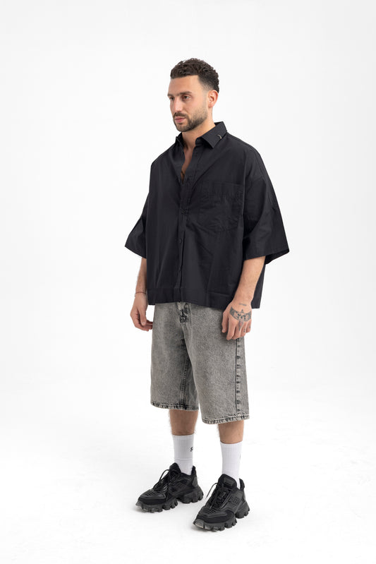 Men’s Oversized Black Button-Up Shirt – Urban Classic with Edge