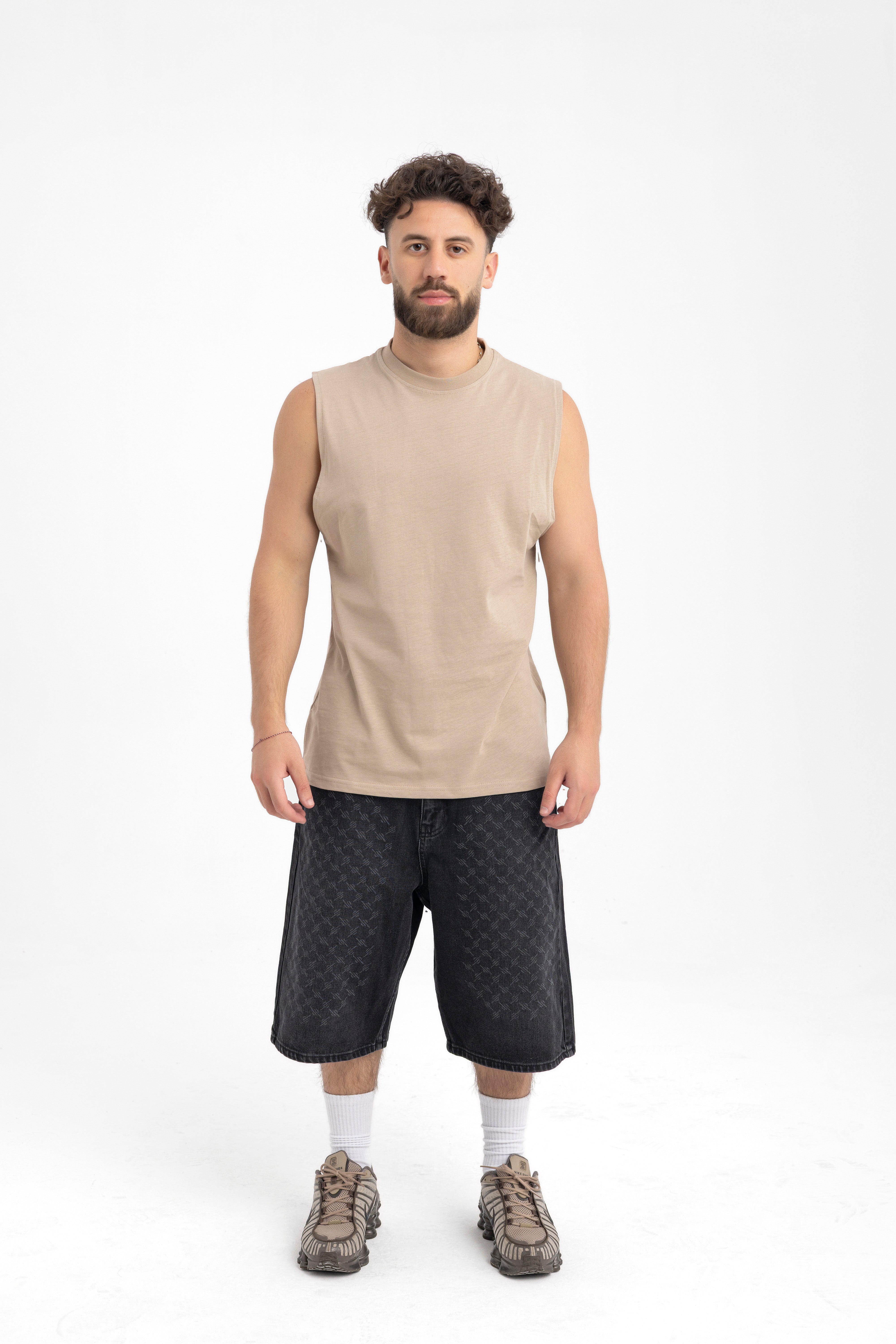 Men’s Sleeveless Beige Tank Top – Essential Muscle Tee for Everyday Wear