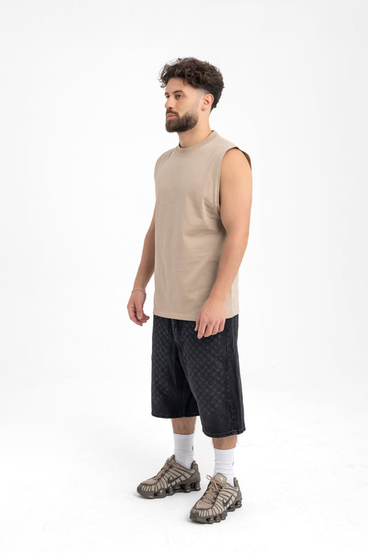 Men’s Sleeveless Beige Tank Top – Essential Muscle Tee for Everyday Wear