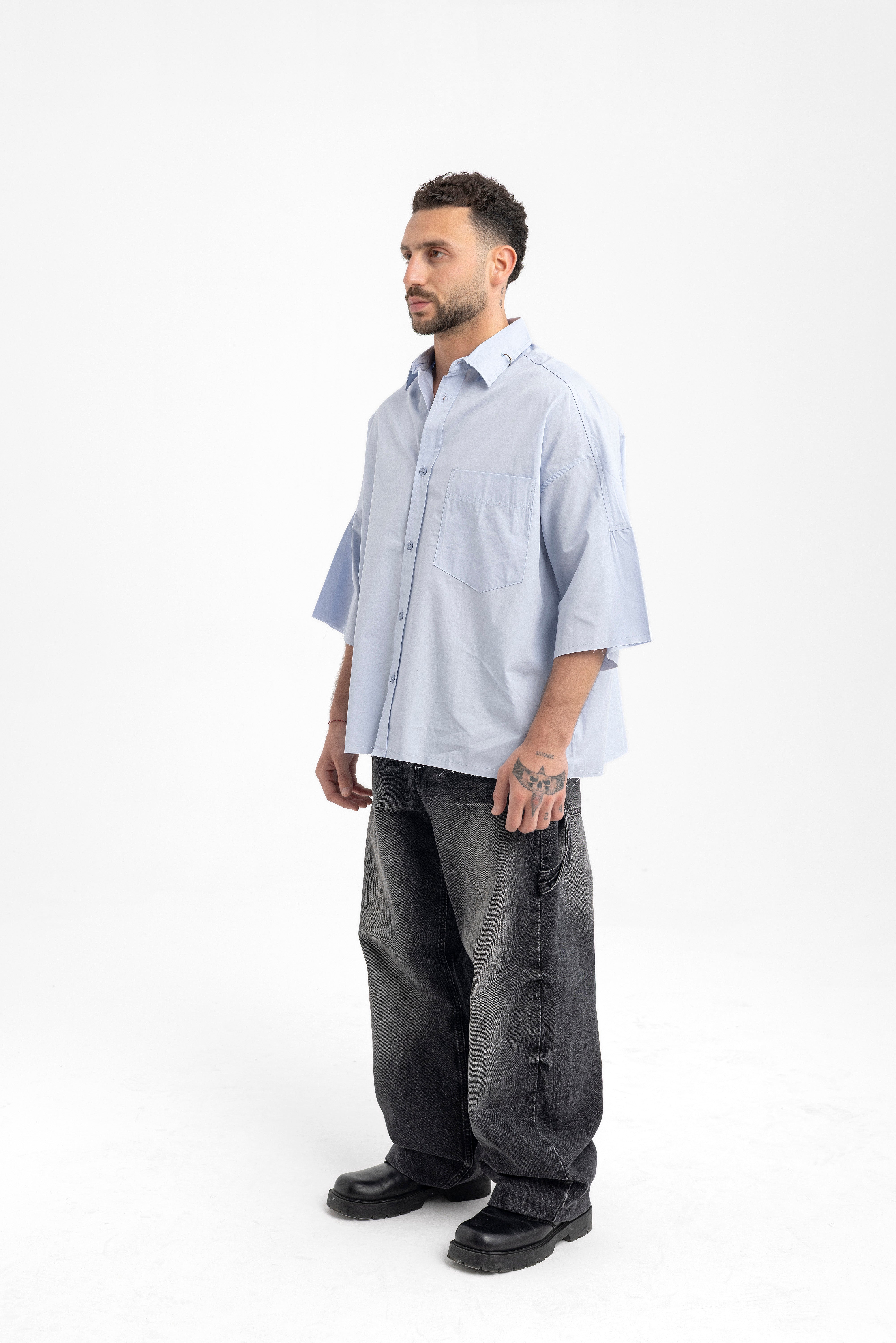 Men’s Oversized Light Blue Shirt – Modern Classic with Drop Sleeves